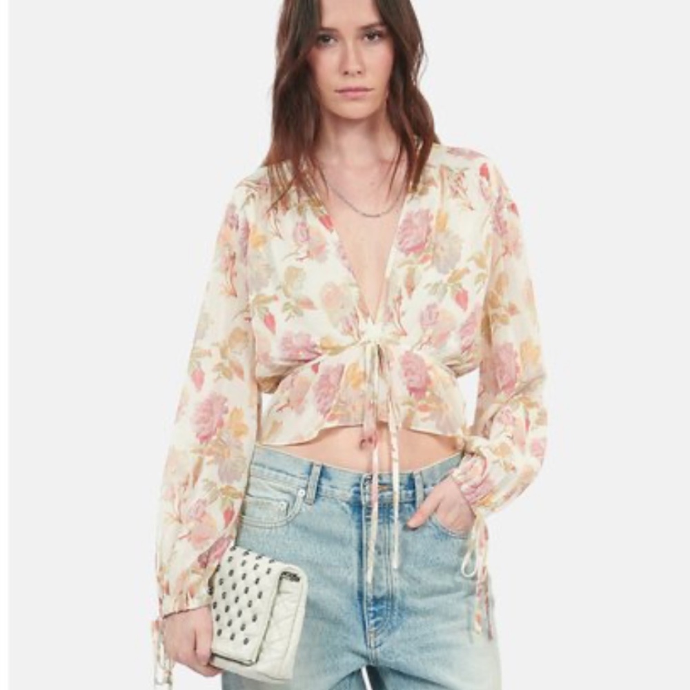 The kooples English rose silk crop blouse